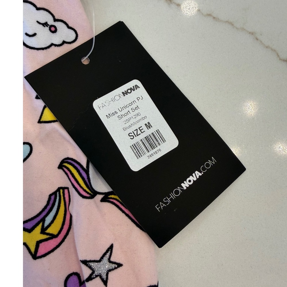 Fashion Nova Miss Unicorn PJ Short Set Blush Pink Rainbow Womens Medium - Picture 4 of 7